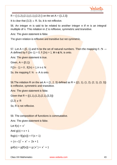 Ncert Exemplar For Class 12 Maths Chapter 1 Relations And Functions Book Solutions