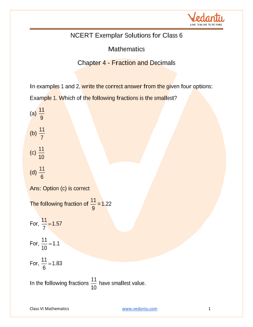 NCERT Exemplar Class 6 Maths Solutions Chapter 4 Fractions & Decimals