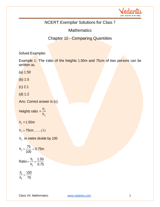 Ncert Exemplar Class 7 Maths Solutions Chapter 7 Comparing Quantities