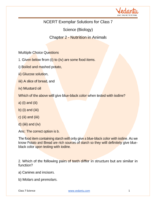 NCERT Exemplar Class 7 Science Solutions Chapter 2 Nutrition in Animals