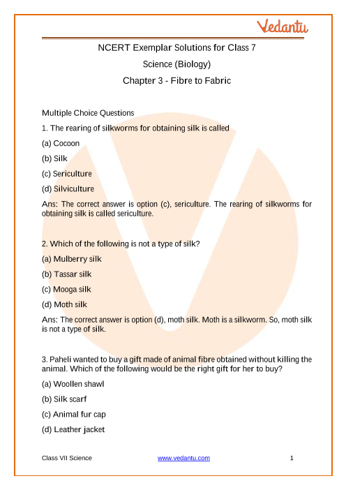 NCERT Exemplar Class 7 Science Solutions Chapter 3 Fibre to Fabric