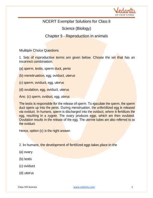 NCERT Exemplar Class 8 Science Solutions Chapter 9 Reproduction in Animals