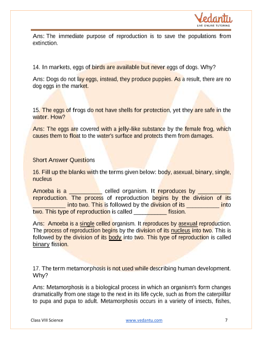 Ncert Exemplar Class 8 Science Chapter 9 Reproduction In