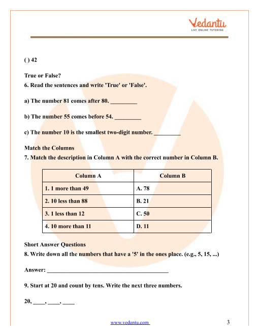 Number Names 1 To 100 Worksheet For Cl 1 With Answers Pdf - Infoupdate.org