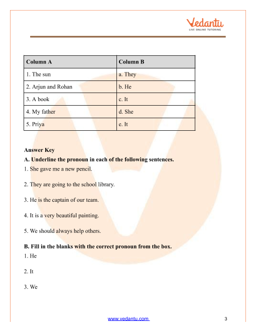 Pronouns Worksheet Exercises For Class 3 Cbse With Answers Pin On Cbse