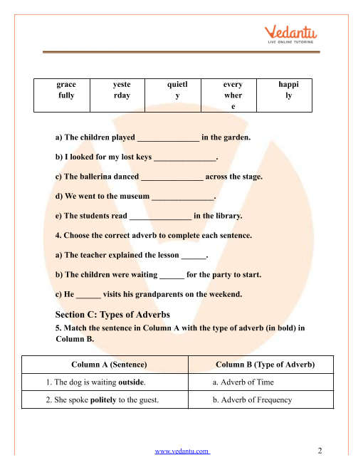 Adverbs Worksheet For Grade 2 Adverbs Of Place Worksheet