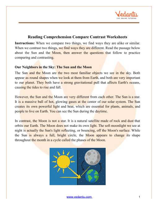 2nd Grade Reading Comprehension Worksheets Compare And Contrast