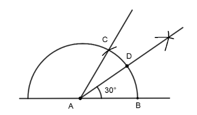 Draw an angle of measure \({30^ \circ }\)and construct its bisector.