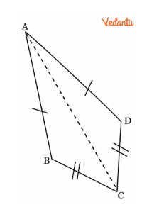 Question 3. In the figure below, AB = AD, CB = CD. Can you identify any pair of congruent triangles? If yes, explain why they are congruent. Does AC divide ∠BAD and ∠BCD into two equal parts? Give reasons.