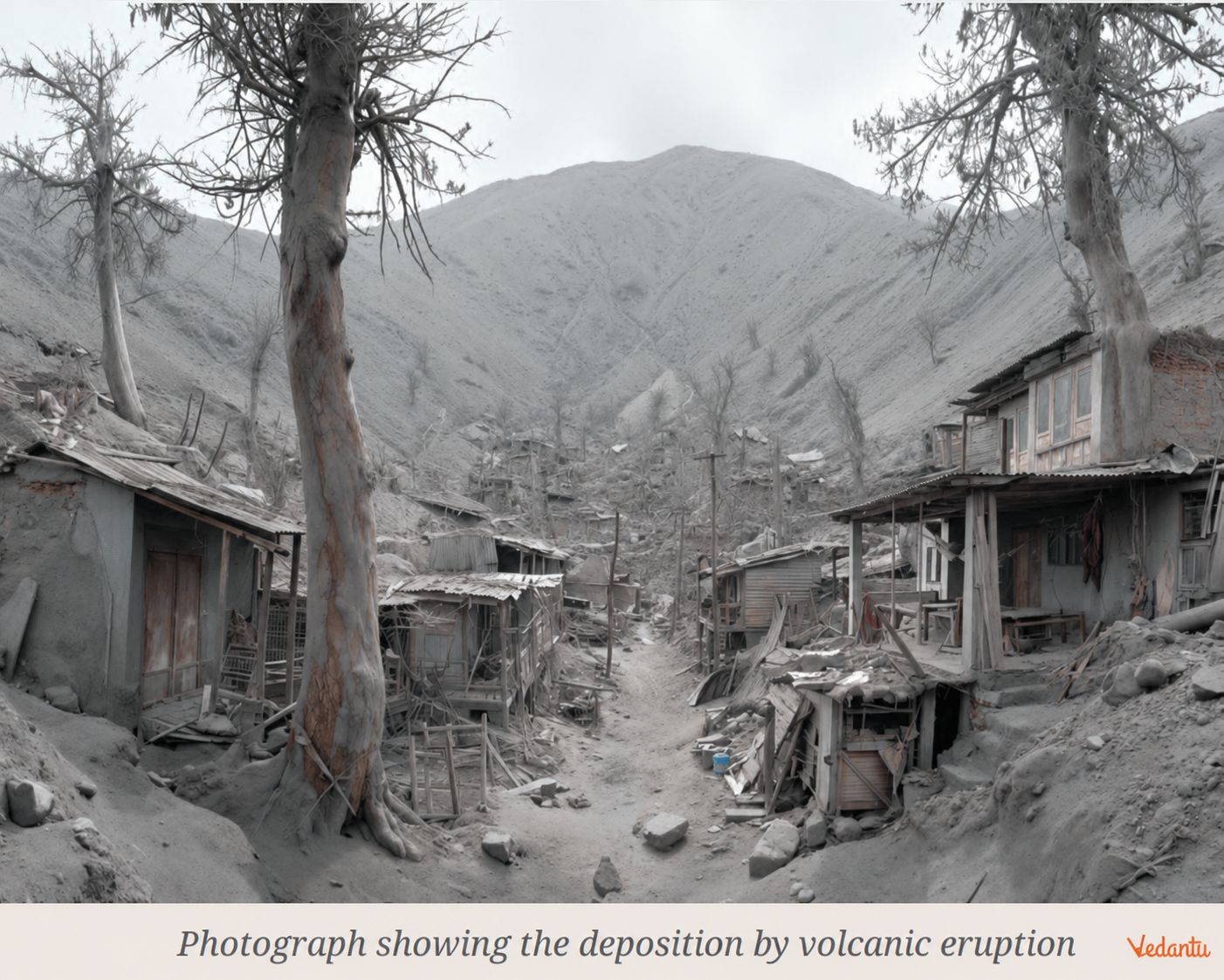 Photograph showing the deposition by volcanoes
