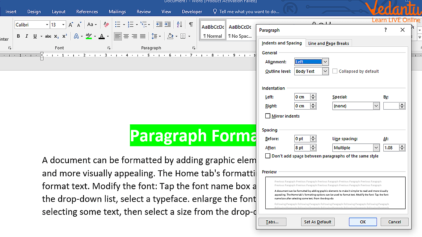 Formatting a Paragraph