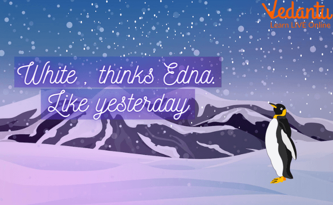 Image of Edna watching the snow