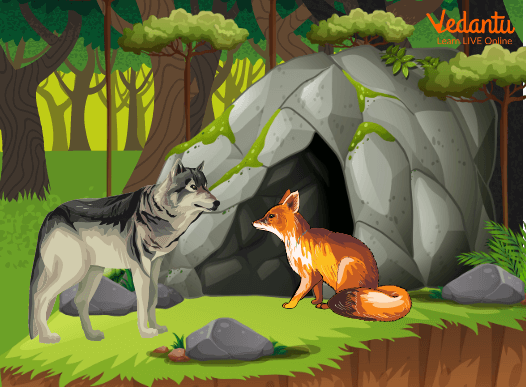 The selfish fox visits the wolf’s cave