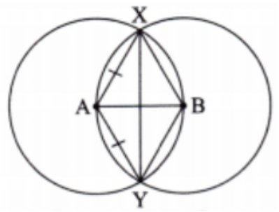 An isosceles triangle can be formed by joining the points where the two circles intersect and the centres of either circle