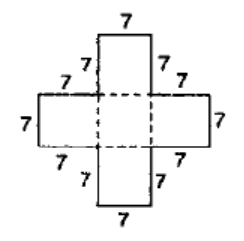 5 वर्गो का समूह जहां प्रत्येक की भुजा 7 सेमी है