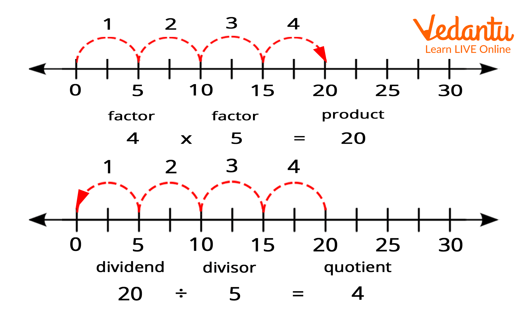 Example of multiplication and division through number lines