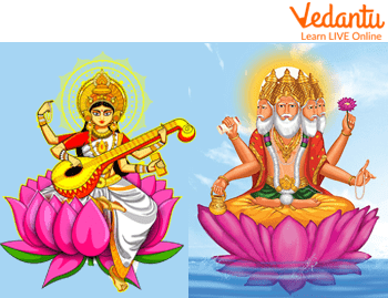 Gayatri on the Right and Brahma on the Left