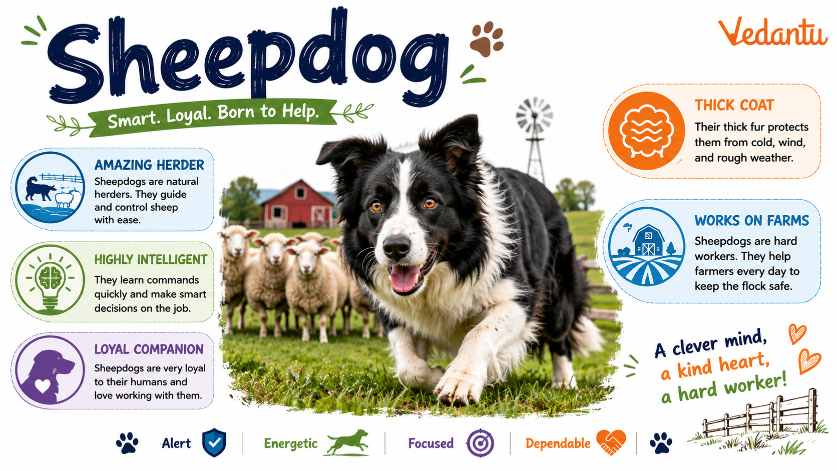 Sheepdog standing in a field