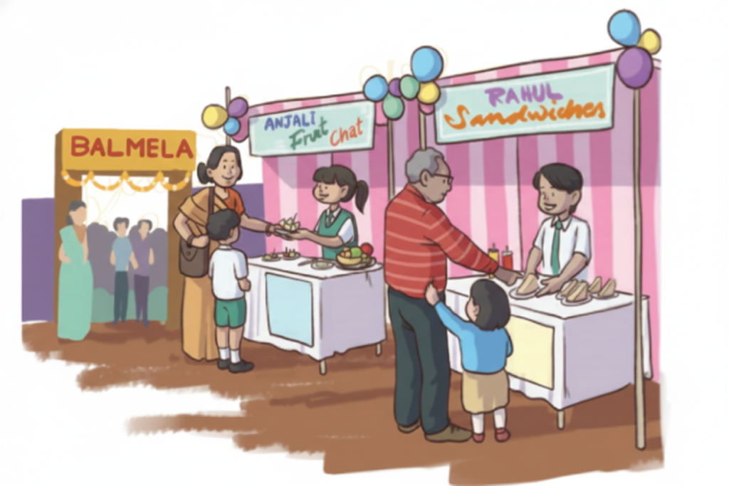 Anjali and Rohan have recorded the number of people who ate fruit chaats and sandwiches in the Bal Mela over three days, using a Pictograph