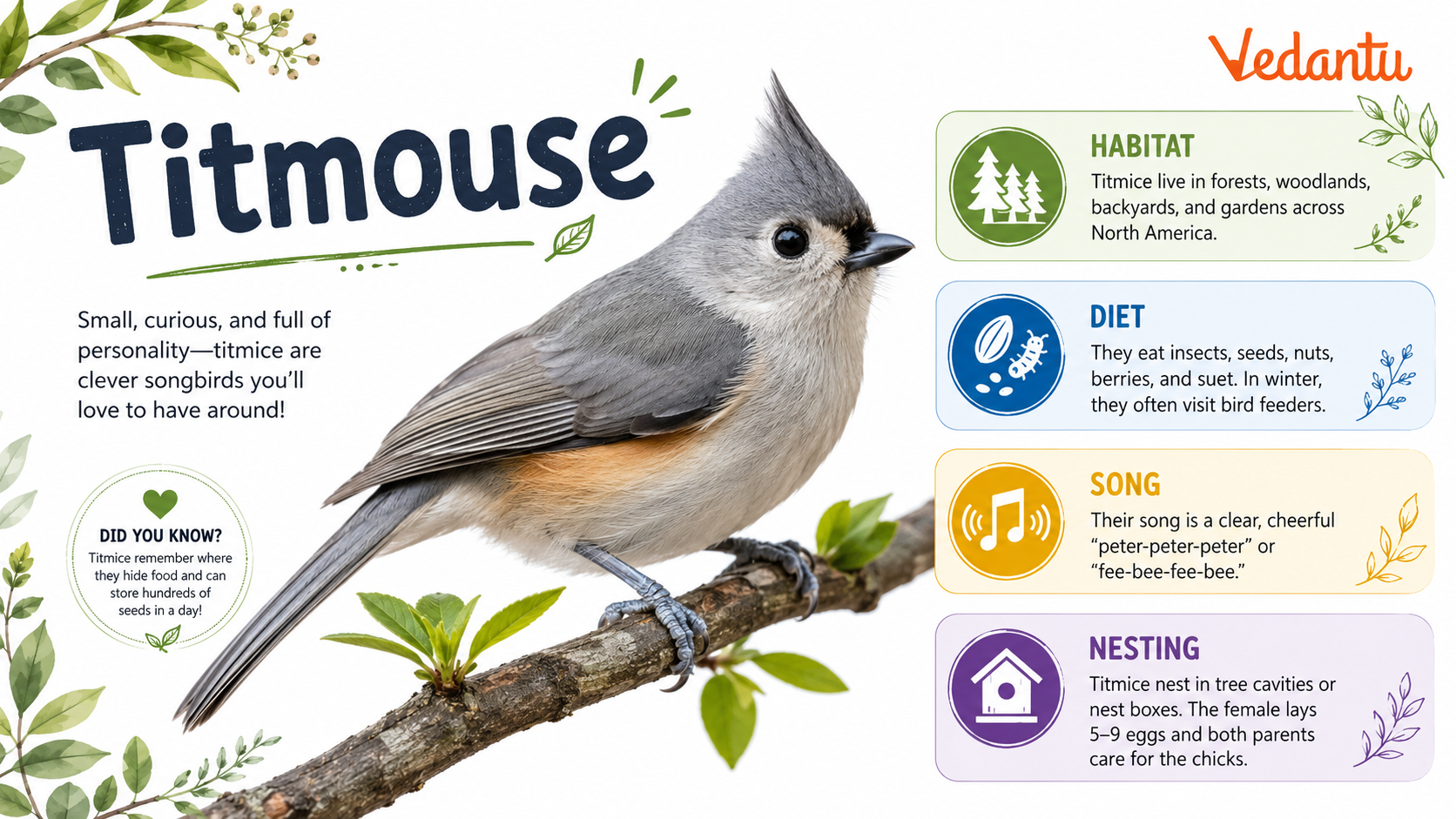 Titmouse bird perched on a branch
