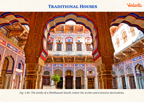 Fig 3.46 the inside of a shekhawati haveli: notice the arches and extensive decorations