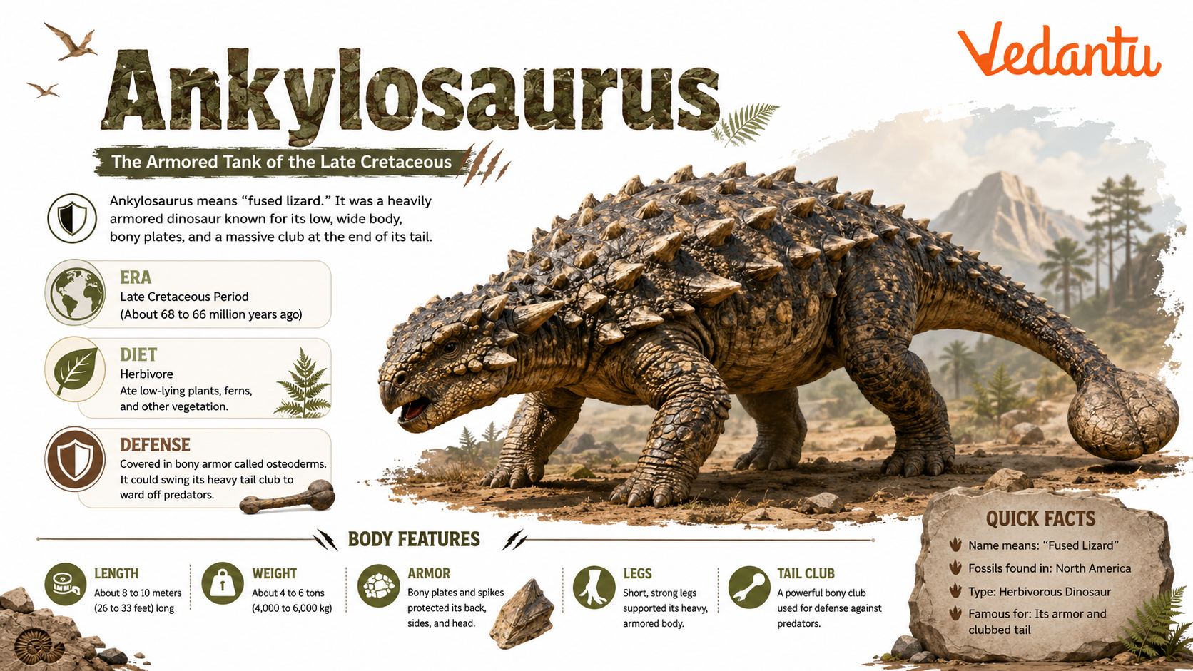 Ankylosaurus dinosaur with heavy body armour and tail club
