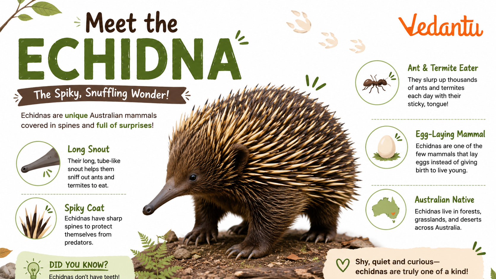 Echidna animal with spines and long snout