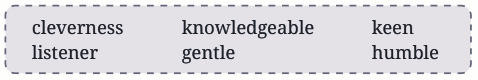 II. Complete the table by choosing the character traits of Leroy given in the box below. There is an extra word that you do not need. One example has been done for you.
