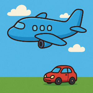 An airplane and a car