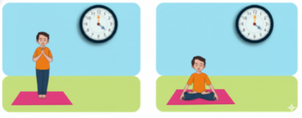 Raghav practices yoga in the morning