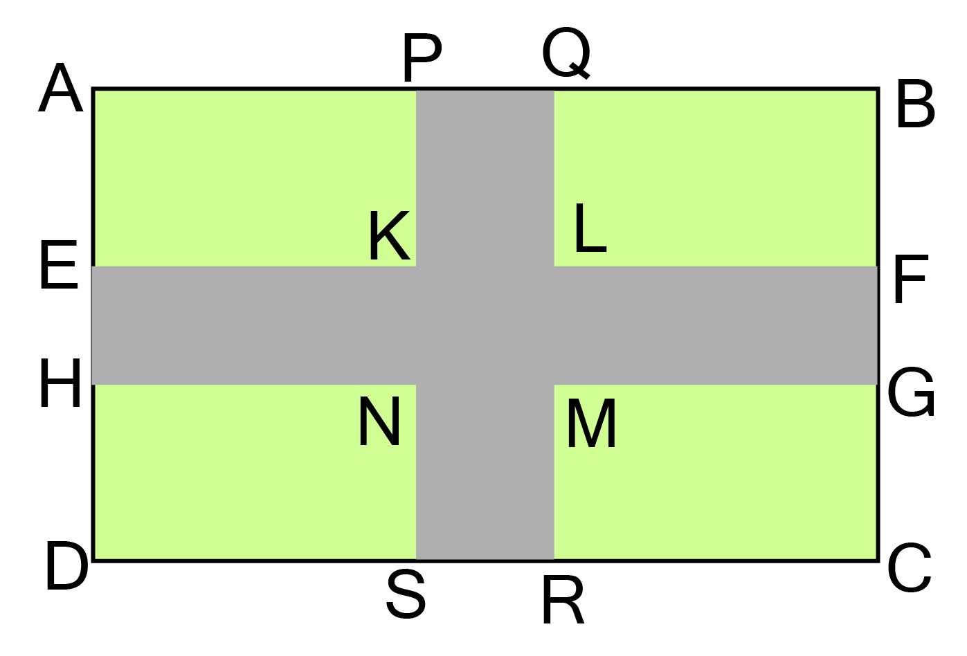 A rectangular field of length $90{\text{ m}}$ and breadth $60{\text{ m}}$ , two roads are constructed which are parallel to the sides and cut each other at right angles through the centre of the fields. If the width of each road is ${\text{3 m}}$