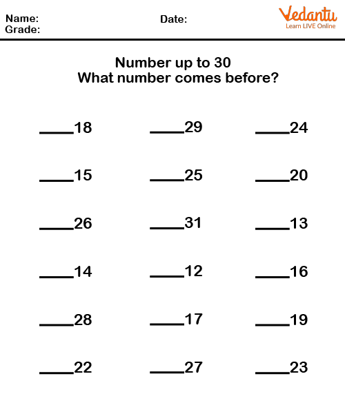 Worksheet for Before Number