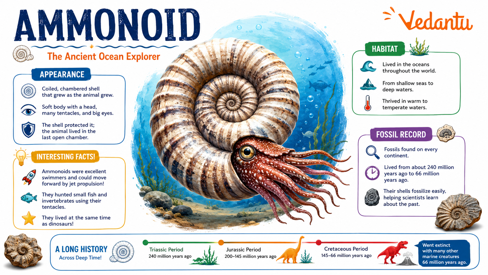 Ammonoid fossil showing spiral shell structure