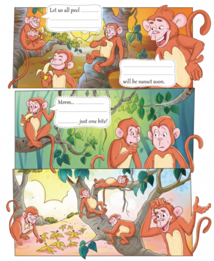 Complete the story by writing dialogues in the speech