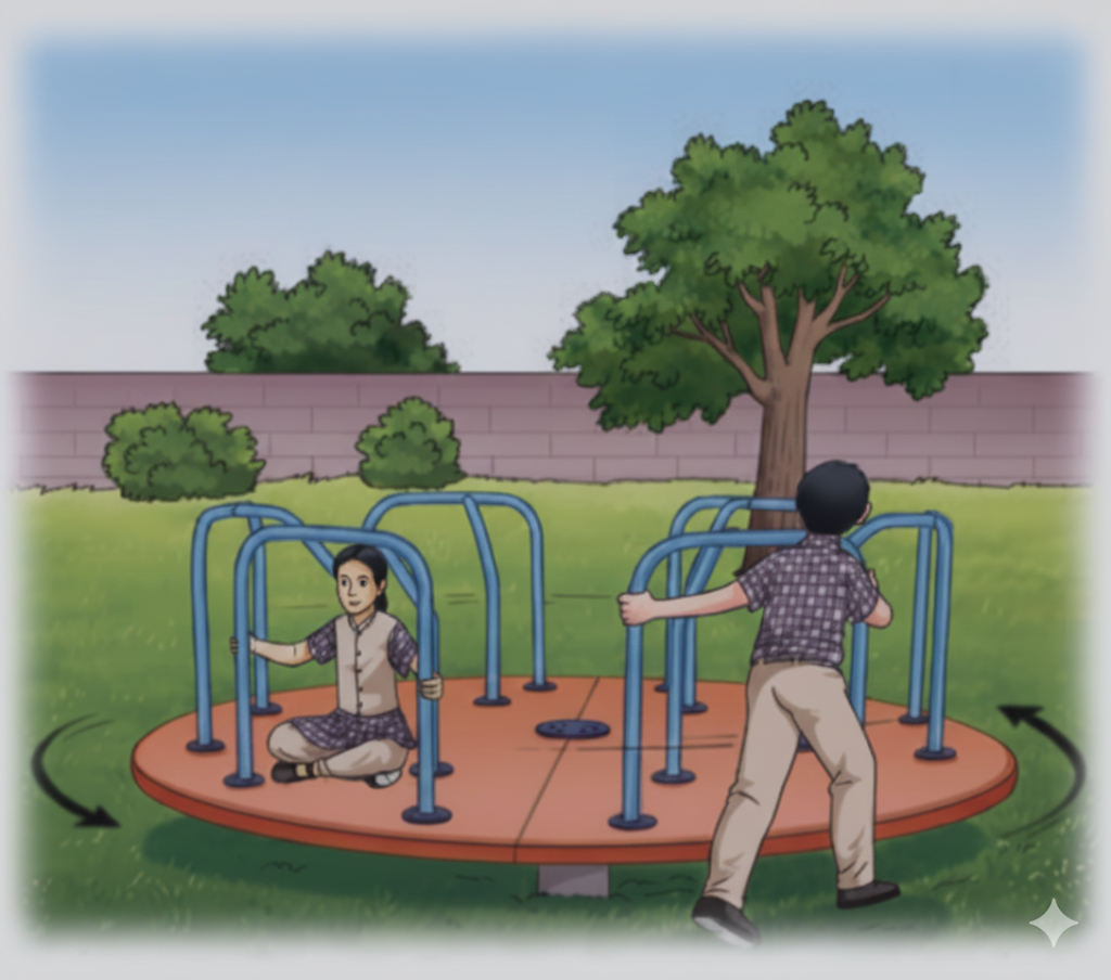 Activity 12.1 A girl observing objects around her while riding a merry-go-round