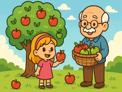 Lily and her Grandpa in their apple farm