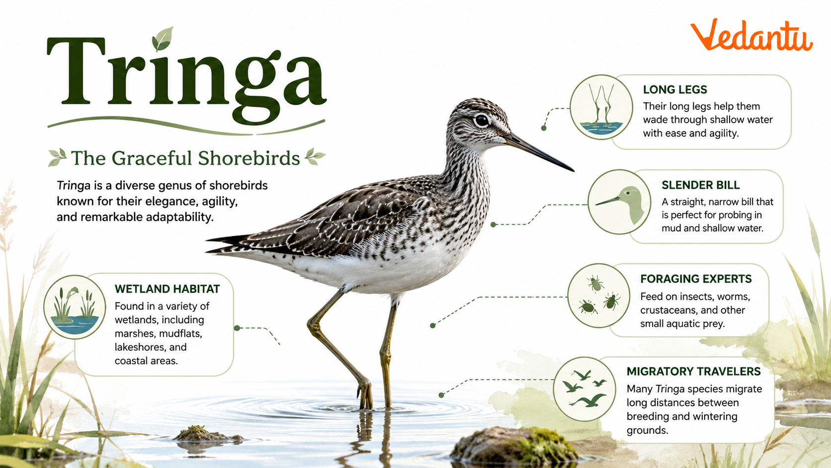 Tringa shorebird standing in shallow wetland water