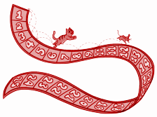 If the cat and the rat land on the same number, the cat will catch the rat. The cat is now on 6 and the rat on 12. When the cat jumps 3 steps forward, the rat jumps 2 steps forward.