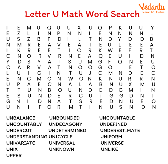 Maths vocabulary – words starting with ‘u’.