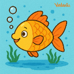 The fish swims in the pond