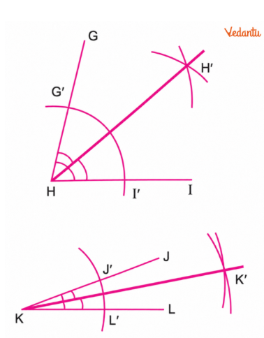 We draw 4 different angles, ∠ABC, ∠DEF, ∠GHI, and ∠JKL, as shown below: