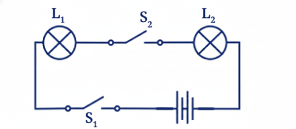 a circuit diagram for a simple torch using symbols for electric components