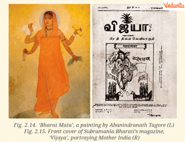 Fig. 2.14 Both representations present India as a mother figure and use her image to express patriotism and devotion to the nation. They encourage people to see the country not simply as a geographical territory but as a mother worthy of love and respect.