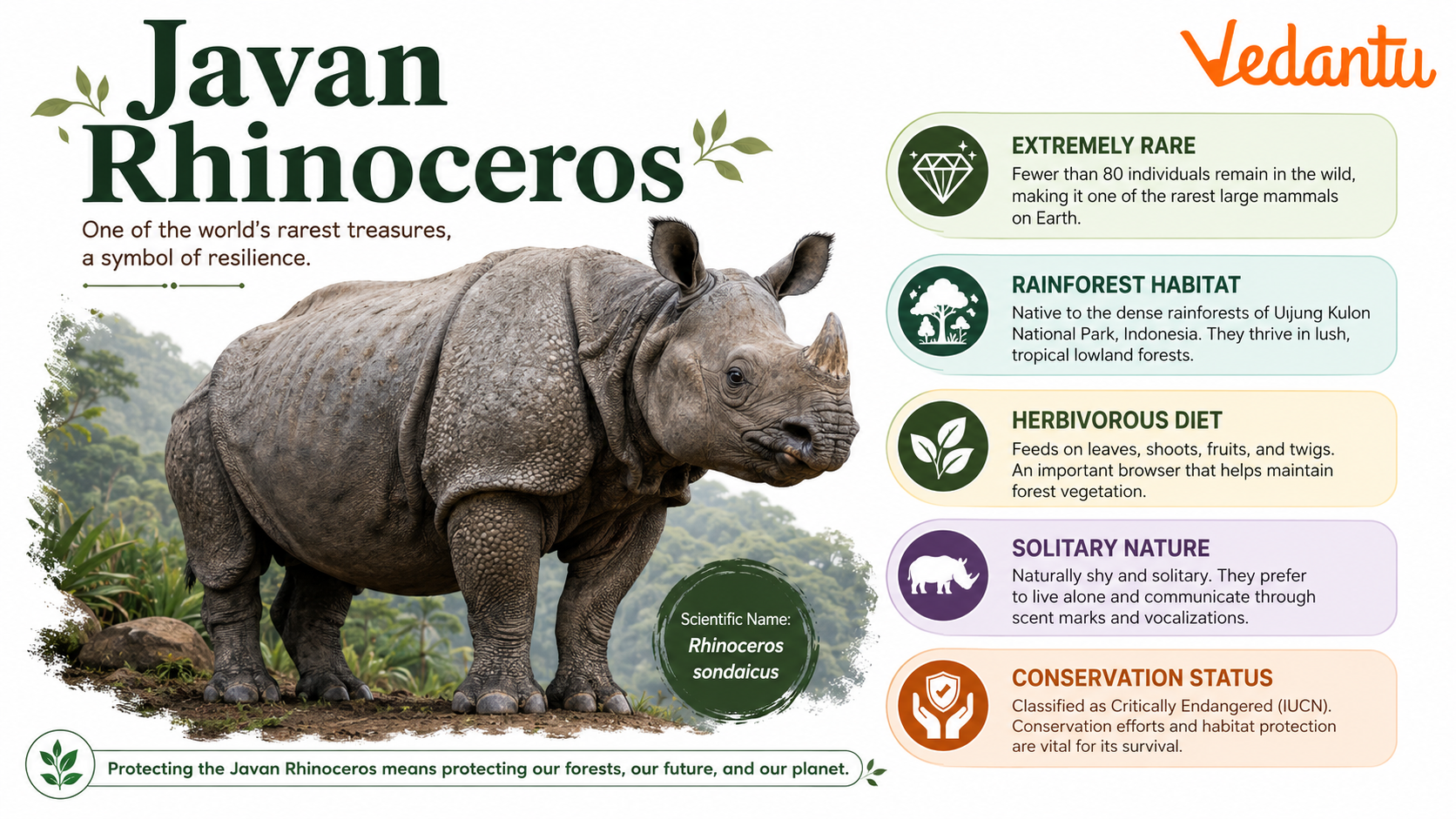Javan Rhinoceros standing in its natural forest habitat