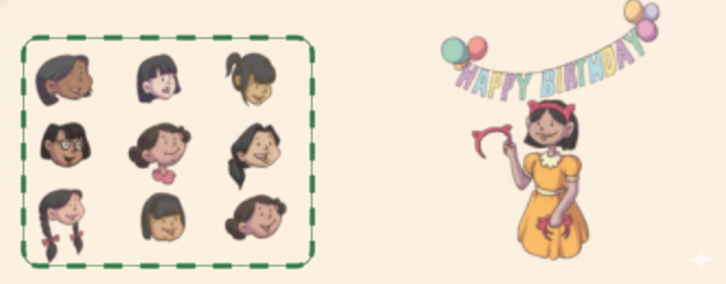 Simran calls her school friends for her birthday party. \(\frac{1}{3}\) of her friends received a hairband as their return gift. Place hairbands on 1/3 of her friends