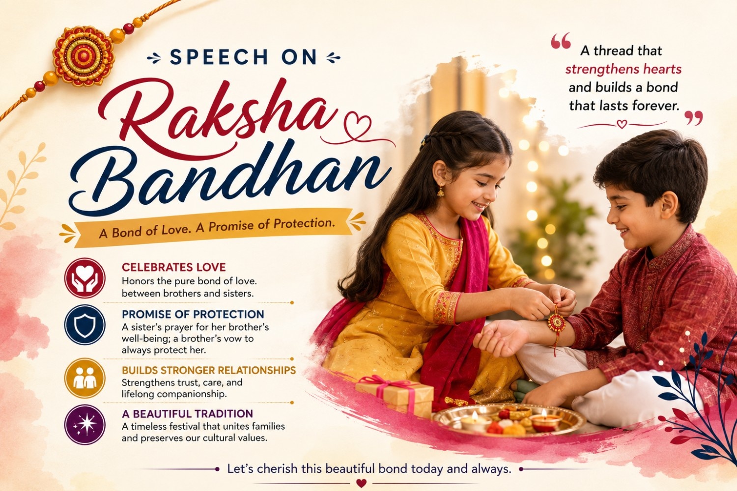Raksha Bandhan celebration with rakhi and festive elements