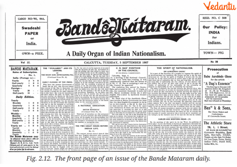 Fig. 2.12. The front page of an issue of the Bande Mataram daily
