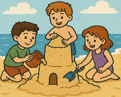 The children are making a sandcastle