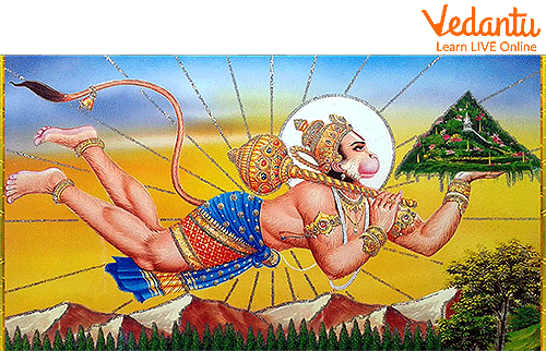 Hanuman Carrying the Sanjeevi Mountain to Save Laxmana