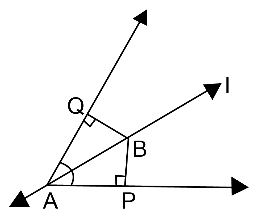 Line is the bisector of the angle A and B is any point on BP and BQ are perpendiculars from B to the arms of A